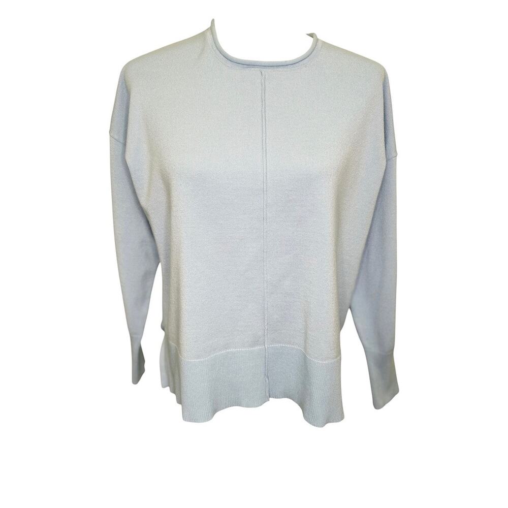 Metric Knits Baby Blue Long Sleeve Drop Shoulder Crew Neck Sweater